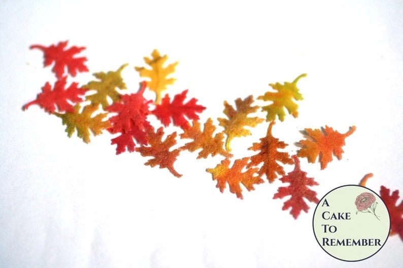 Teeny Tiny Oak Leaves Wafer Paper Edible Fall Leaves Cupcake Toppers